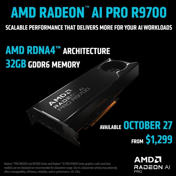AMD最强RDNA4显卡！Radeon AI PRO R9700售价公布：1299美元